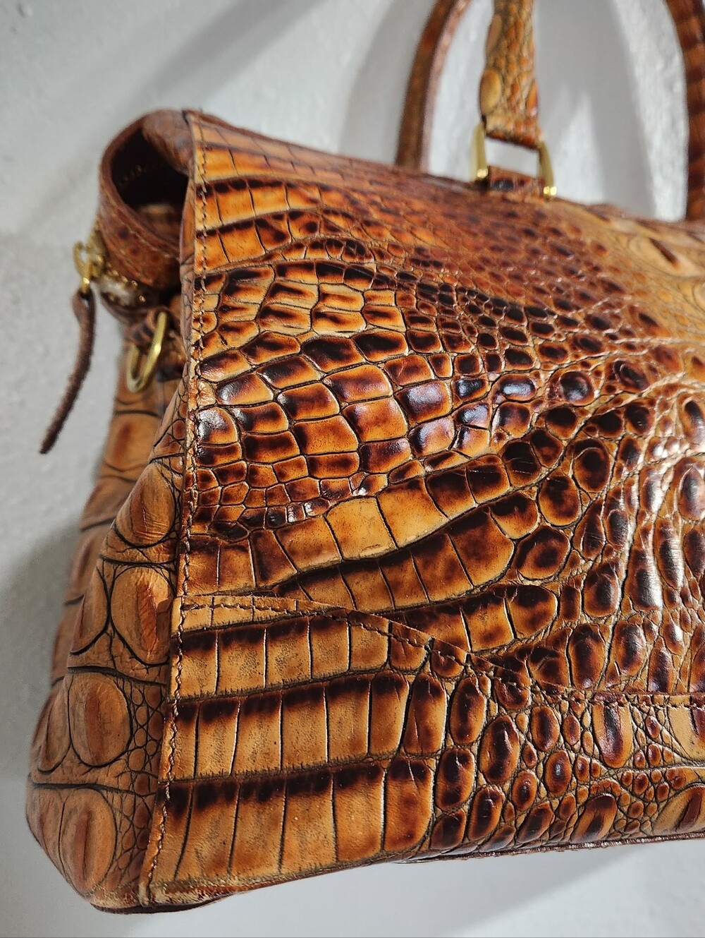 Brahmin Stacy satchel crafted from toasted Melbourne croc-embossed leather 12x8 - Picture 4 of 15